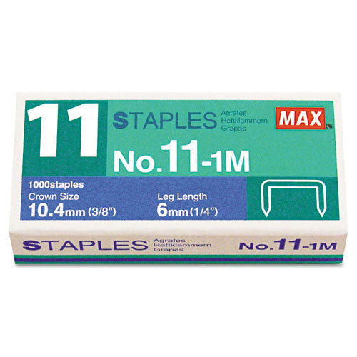 No. 11 Mini Staples, 0.25" Leg, 0.38" Crown, Steel, 1,000/Box-(MXBNO111M)