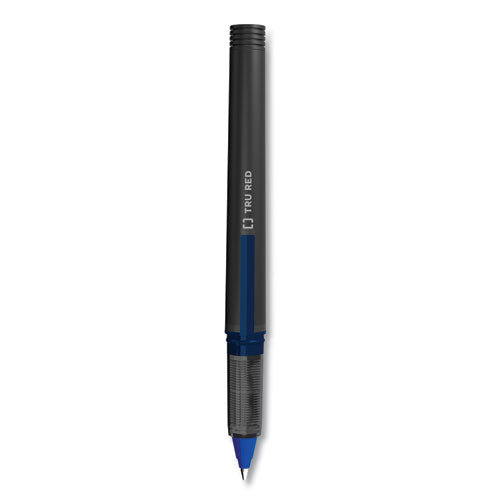 Roller Ball Pen, Stick, Fine 0.5 mm, Blue Ink, Black Barrel, Dozen-(TUD24419531)