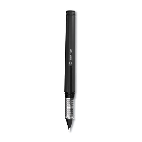 Roller Ball Pen, Stick, Fine 0.5 mm, Black Ink, Black Barrel, Dozen-(TUD24419532)