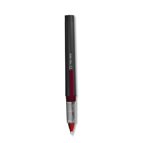 Roller Ball Pen, Stick, Fine 0.5 mm, Red Ink, Black Barrel, Dozen-(TUD24419534)