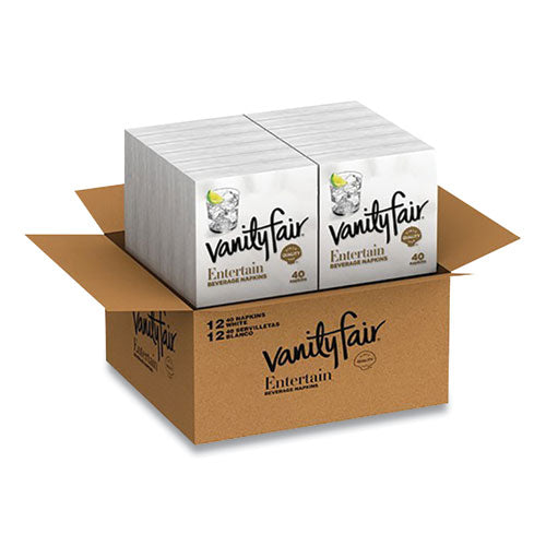 Entertain Beverage Napkins, 2-Ply, 9.8 x 9.8, White, 40/Pack, 12 Packs/Carton-(VTF35134)