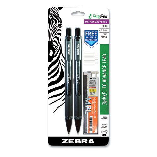 Z-Grip Plus Mechanical Pencil, 0.7 mm, HB (#2), Black Lead, Black Barrel, 2/Pack-(ZEB55412)