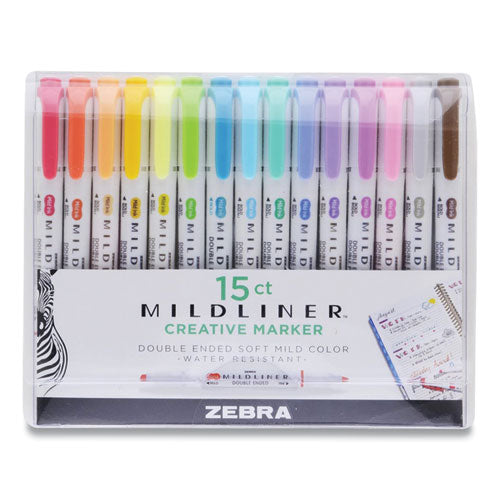 Mildliner Double Ended Highlighter, Assorted Ink Colors, Bold-Chisel/Fine-Bullet Tips, Assorted Barrel Colors, 15/Pack-(ZEB78115)