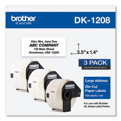 Die-Cut Address Labels, 1.4 x 3.5, White, 400 Labels/Roll, 3 Rolls/Pack-(BRTDK12083PK)