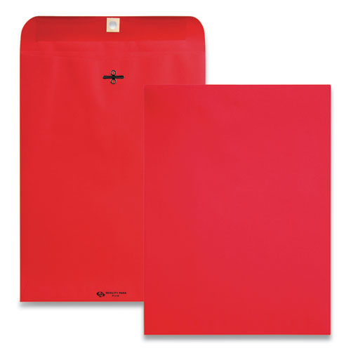 Clasp Envelope, 28 lb Bond Weight Paper, #90, Square Flap, Clasp/Gummed Closure, 9 x 12, Red, 10/Pack-(QUA38734)