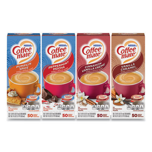 Liquid Coffee Creamer, Cinnamon/Peppermint/Pumpkin/Vanilla, 0.38oz Mini Cups, 50/PK,4 PK/CT, Ships in 1-3 Business Days-(GRR70000093)