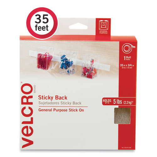 Sticky-Back Fasteners, Removable Adhesive, 0.75" x 35 ft, White-(VEK30197USA)