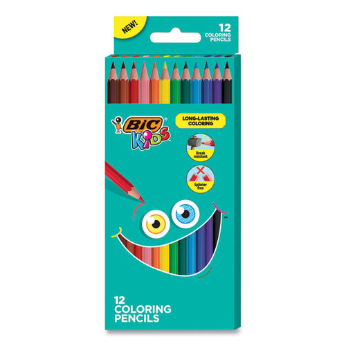 Kids Coloring Pencils, 0.7 mm, HB2 (#2), Assorted Lead, Assorted Barrel Colors, 12/Pack-(BICBKCP12AST)