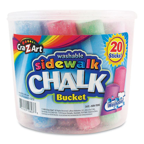 Washable Sidewalk Jumbo Chalk in Storage Bucket with Lid and Handle, 12.63", 20 Assorted Colors-(CZA108076)