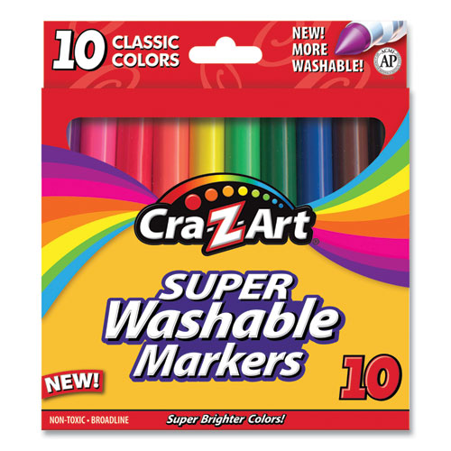 Super Washable Markers, Broad Bullet Tip, Assorted Colors, 10/Set-(CZA1000224)