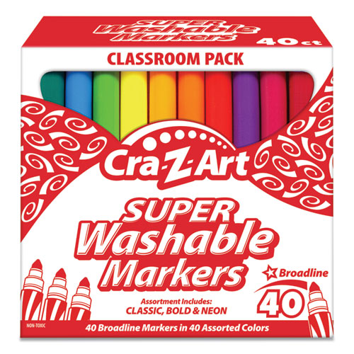 Super Washable Markers, Broad Bullet Tip, Assorted Colors, 40/Set-(CZA740106)