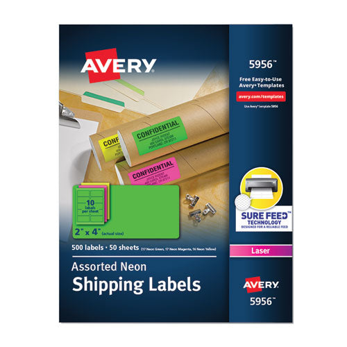 High-Visibility Permanent Laser ID Labels, 2 x 4, Neon Assorted, 500/Box-(AVE5956)