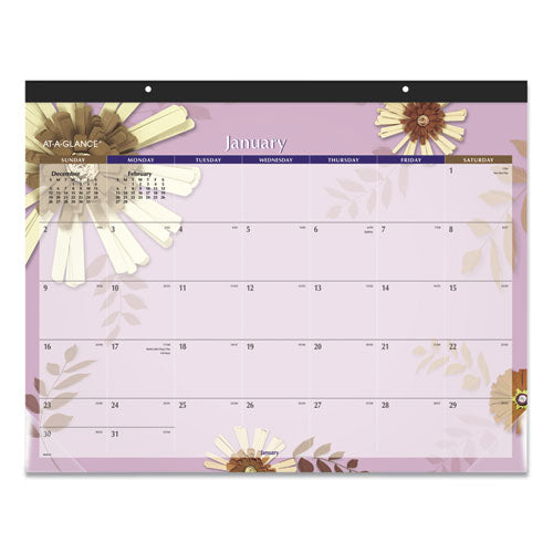 Paper Flowers Desk Pad, Floral Artwork, 22 x 17, Black Binding, Clear Corners, 12-Month (Jan to Dec): 2023-(AAG5035)