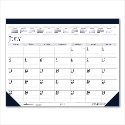 Recycled Academic Desk Pad Calendar, 22 x 17, White/Blue Sheets, Blue Binding/Corners, 14-Month (July to Aug): 2022 to 2023-(HOD155HD)