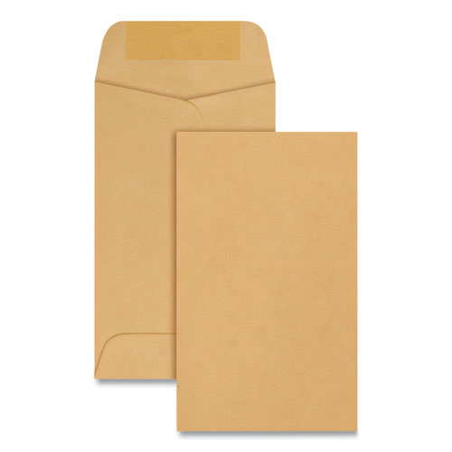 Kraft Coin and Small Parts Envelope, #3, Round Flap, Gummed Closure, 2.5 x 4.25, Brown Kraft, 500/Box-(QUA50260)