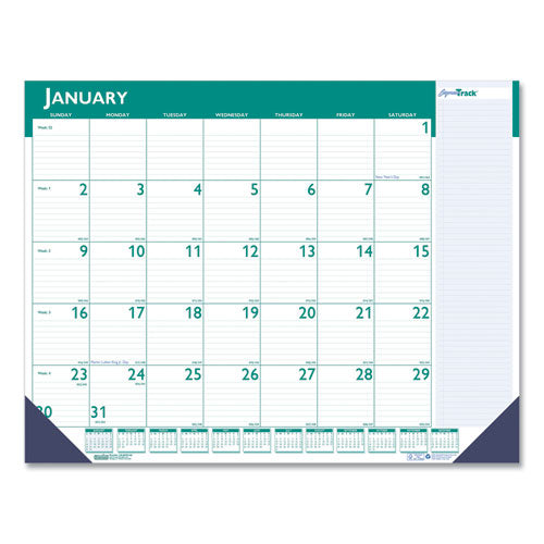 Express Track Monthly Desk Pad Calendar, 22 x 17, White/Teal Sheets, Teal Binding, Blue Corners, 13-Month(Jan-Jan): 2023-2024-(HOD148)