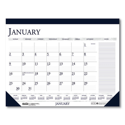 Recycled Two-Color Monthly Desk Pad Calendar with Notes Section, 22 x 17, Blue Binding/Corners, 12-Month (Jan-Dec): 2023-(HOD164)