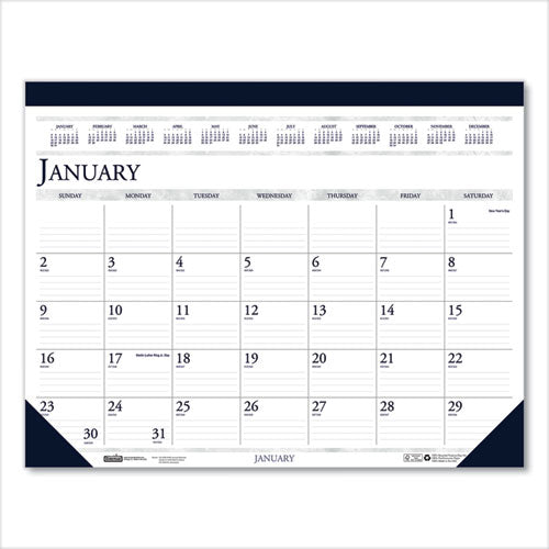 Recycled Two-Color Perforated Monthly Desk Pad Calendar, 18.5 x 13, Blue Binding/Corners, 12-Month (Jan-Dec): 2023-(HOD1506)