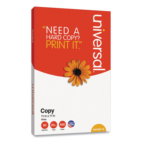 Copy Paper, 92 Bright, 20 lb Bond Weight, 11 x 17, White, 500 Sheets/Ream-(UNV28110RM)