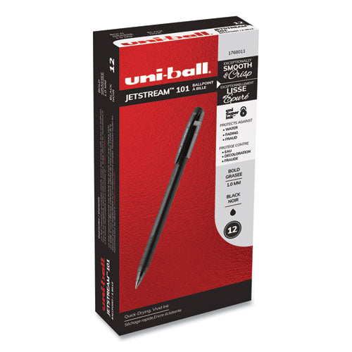 Jetstream 101 Roller Ball Pen, Stick, Bold 1 mm, Black Ink, Black Barrel, Dozen-(UBC1768011)