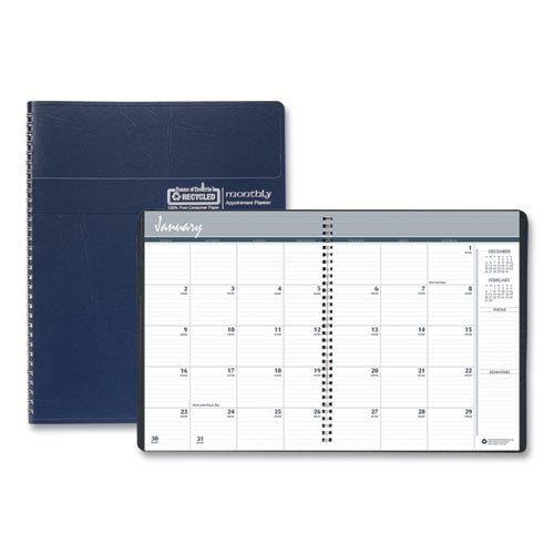 14-Month Recycled Ruled Monthly Planner, 11 x 8.5, Blue Cover, 14-Month (Dec to Jan): 2022 to 2024-(HOD26207)