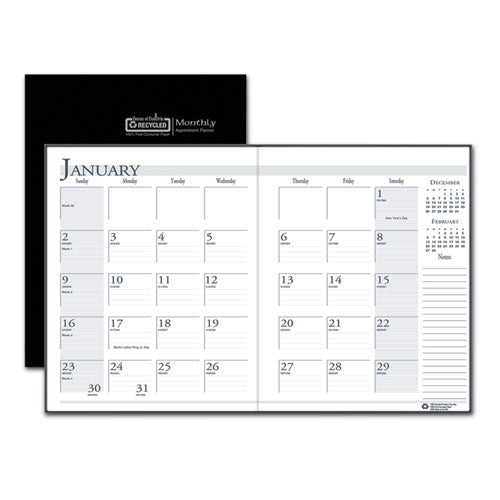 Recycled Ruled 14-Month Planner with Stitched Leatherette Cover, 10 x 7, Black Cover, 14-Month (Dec to Jan): 2022 to 2024-(HOD260602)