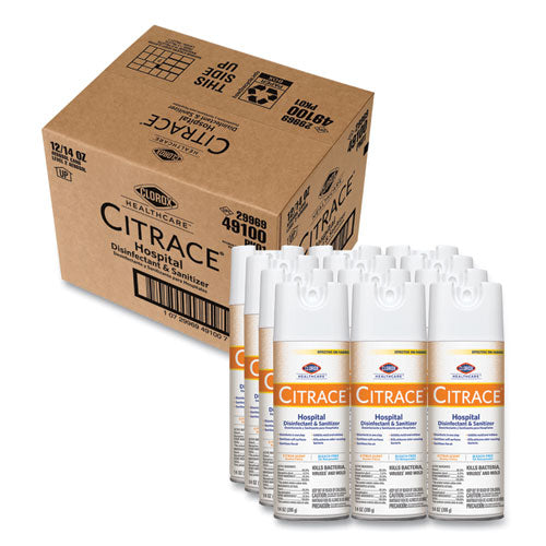 Citrace Hospital Disinfectant and Deodorizer, Citrus, 14 oz Aerosol Spray, 12/Carton-(CLO49100)