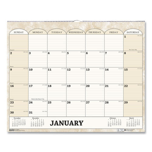 Recycled Monthly Horizontal Wall Calendar, Marble Stone Artwork, 14.88 x 12, White/Sand Sheets, 12-Month (Jan to Dec): 2023-(HOD319)