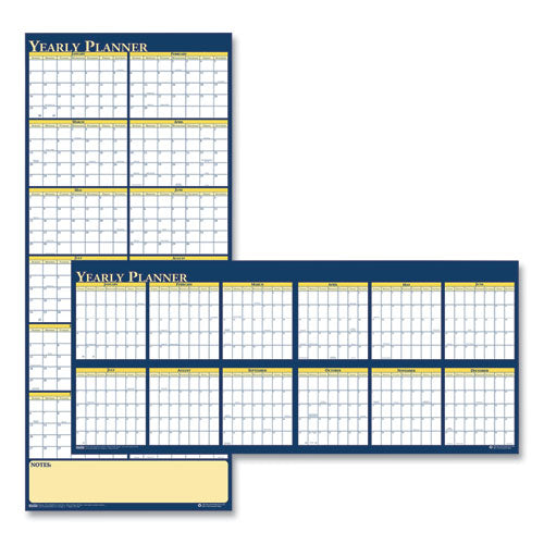 Recycled Reversible Yearly Wall Planner, 60 x 26, White/Blue/Yellow Sheets, 12-Month (Jan to Dec): 2023-(HOD3974)