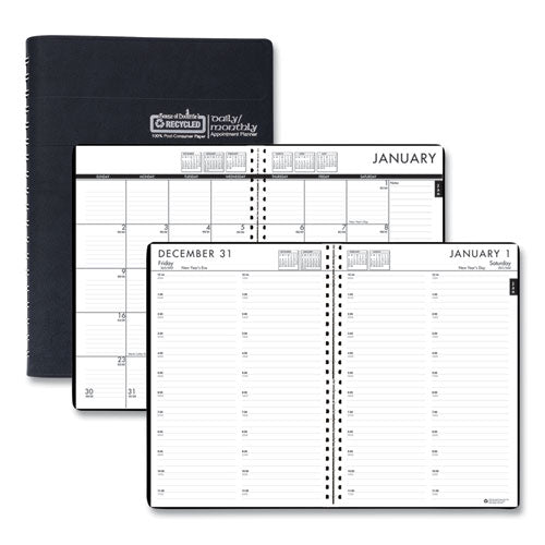 24/7 Recycled Daily Appointment Book/Monthly Planner, 10 x 7, Black Cover, 12-Month (Jan to Dec): 2023-(HOD289632)