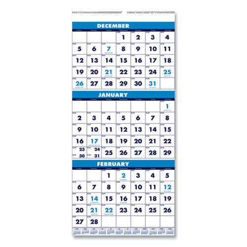 Recycled Three-Month Format Wall Calendar, Vertical Orientation, 8 x 17, White Sheets, 14-Month (Dec to Jan): 2022 to 2024-(HOD3646)