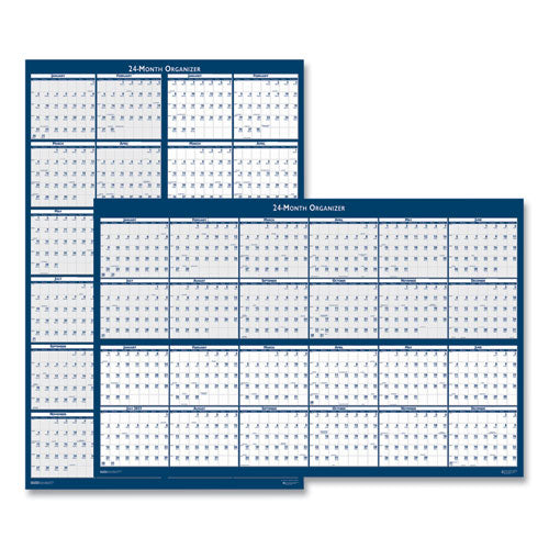 Reversible/Erasable 2 Year Wall Calendar, 24 x 37, Light Blue/Blue/White Sheets, 24-Month (Jan to Dec): 2023 to 2024-(HOD3964)