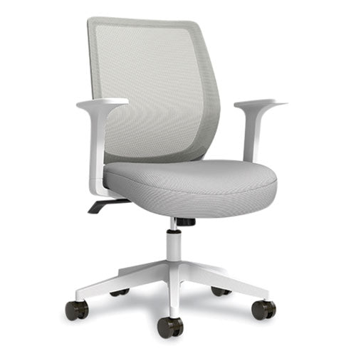 Essentials Mesh Back Fabric Task Chair with Arms, Supports Up to 275 lb, Gray Fabric Seat, Gray Mesh Back, White Base-(UOS24419911)