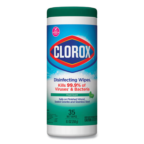 Disinfecting Wipes, 1-Ply, 7 x 8, Fresh Scent, White, 35/Canister-(CLO01593EA)