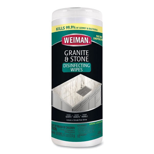 Granite and Stone Disinfectant Wipes, 1-Ply, 7 x 8, Spring Garden Scent, White, 30/Canister, 6 Canisters/Carton-(WMN54A)