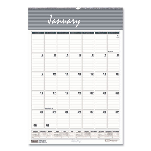 Bar Harbor Recycled Wirebound Monthly Wall Calendar, 15.5 x 22, White/Blue/Gray Sheets, 12-Month (Jan-Dec): 2023-(HOD333)