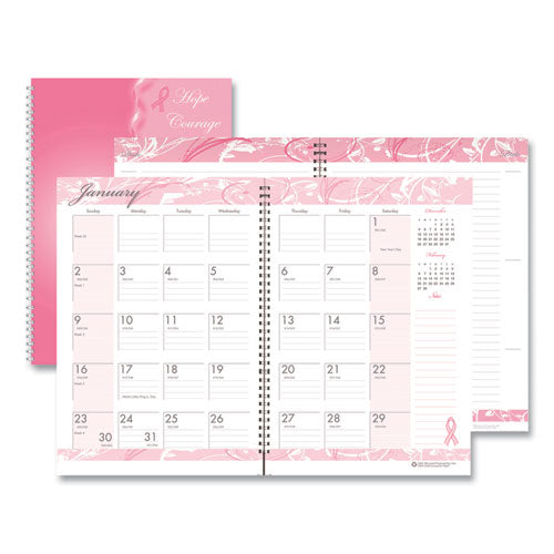 Breast Cancer Awareness Recycled Ruled Monthly Planner/Journal, 10 x 7, Pink Cover, 12-Month (Jan to Dec): 2023-(HOD5226)