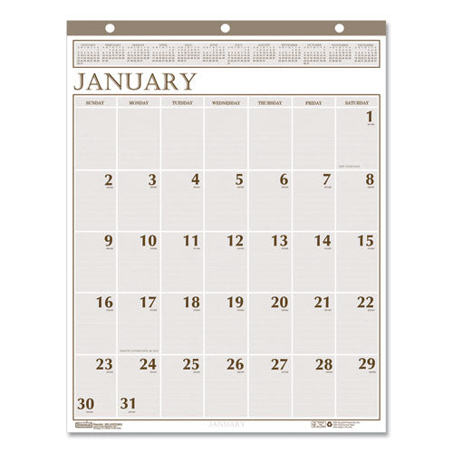 Large Print Recycled Monthly Wall Calendar, 20 x 26, Beige Sheets, 12-Month (Jan to Dec): 2023-(HOD380)