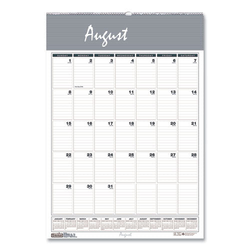 Bar Harbor Recycled Wirebound Monthly Wall Calendar, 12 x 17, White/Blue/Gray Sheets, 12-Month (Aug-July): 2022-2023-(HOD352)