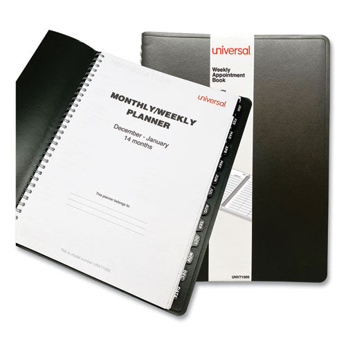 Weekly Planner, 11 x 8, Black Cover, 14-Month, Dec 2022 through Jan 2024-(UNV71000)