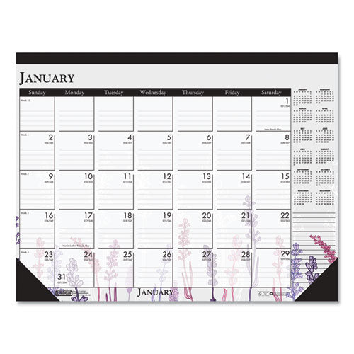 Recycled Desk Pad Calendar, Wild Flowers Artwork, 18.5 x 13, White Sheets, Black Binding/Corners,12-Month (Jan-Dec): 2023-(HOD1976)