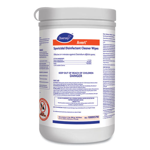 Avert Sporicidal Disinfectant Cleaner Wipes, 6 x 7, Chlorine Scent, 160/Canister, 12/Carton-(DVO100895790)