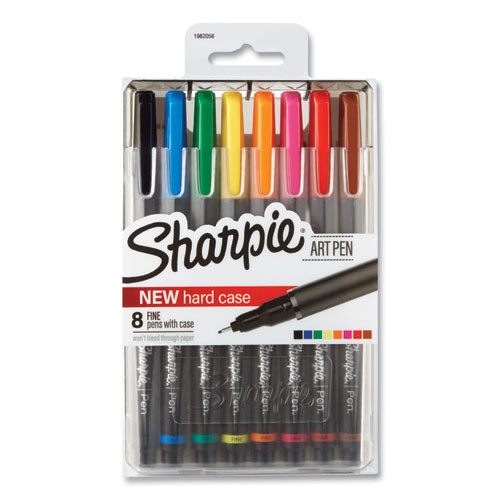 Art Pen w/Hard Case Porous Point Pen, Stick, Fine 0.4 mm, Assorted Ink and Barrel Colors, 8/Pack-(SAN1982056)