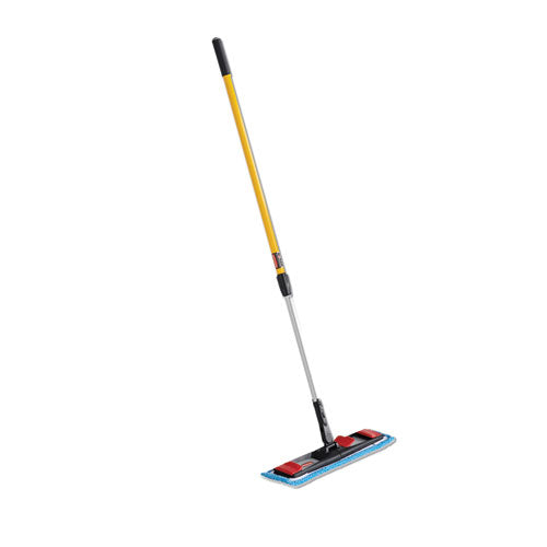 Adaptable Flat Mop Kit, 19.5 x 5.5 Blue Microfiber Head, 48" to 72" Yellow Aluminum Handle-(RCP2132426)