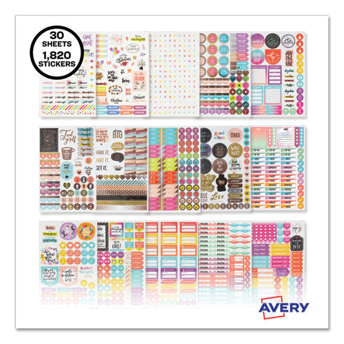 Planner Sticker Variety Pack for Moms, Budget, Family, Fitness, Holiday, Work, Assorted Colors, 1,820/Pack-(AVE6780)