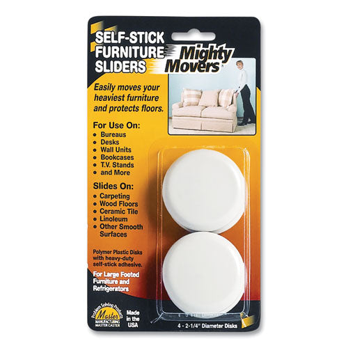 Mighty Movers Self-Stick Furniture Sliders, Round, 2.25" Diameter, Beige, 4/Pack-(MAS87003)