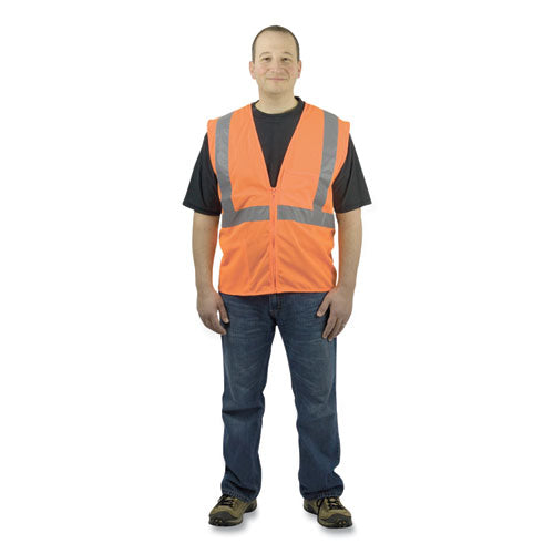 ANSI Class 2 Four Pocket Zipper Safety Vest, Polyester Mesh, Large, Hi-Viz Orange-(PID302MVGZ4PORL)