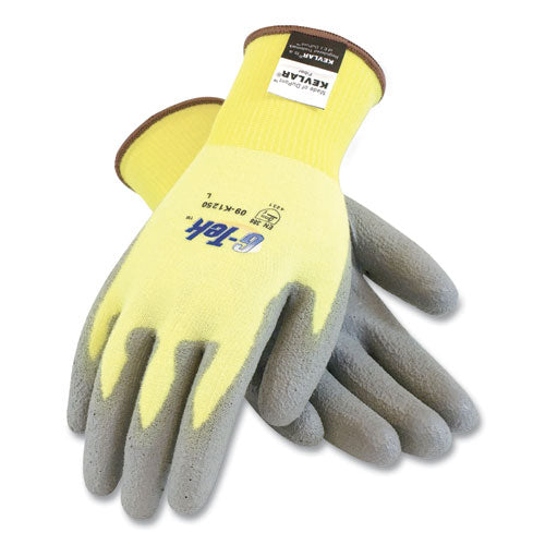 G-Tek KEV Cut-Resistant Seamless-Knit Gloves, Medium (Size 8), Yellow/Gray, 12 Pairs-(PID09K1250M)