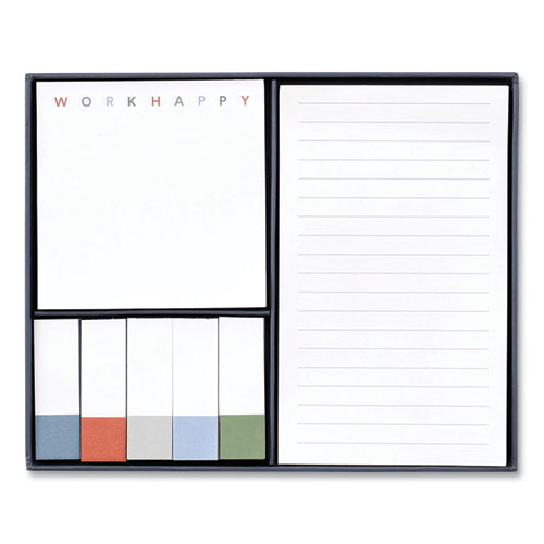 Work Happy Sticky Notes, (5) Unruled 0.5 x 1, (1) Unruled 3 x 3, (1) Note Ruled 3 x 5, Assorted Lagoon Colors, 90 Sheets/Pad-(PPJ107471)