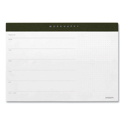 Work Happy Paper Desk Pad Planner, 10 x 7, Coast White/Charcoal Sheets, Olive Binding, Undated-(PPJ107460)